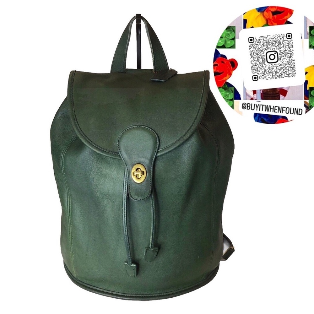 Vintage Coach Green Leather Large Weekend Backpack with COA Made In USA 9943